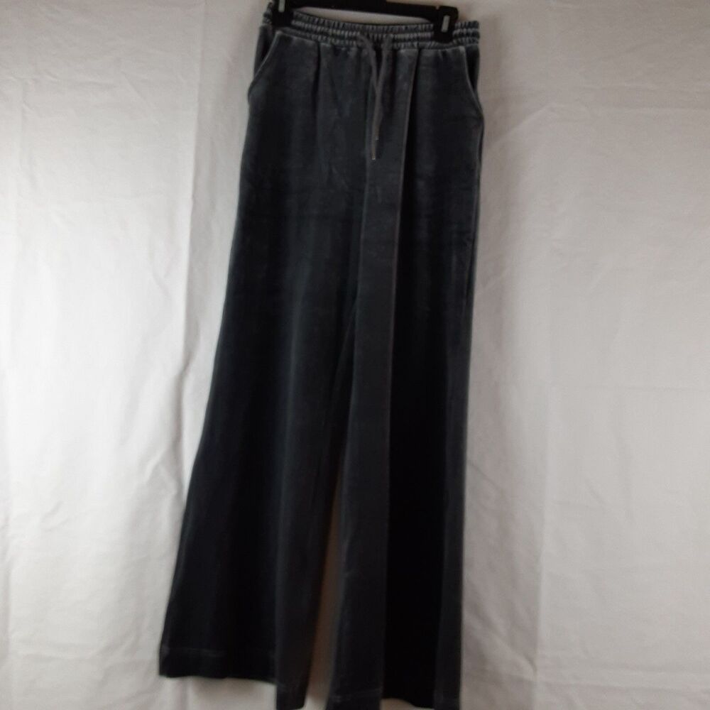 Adika Womens Small Wide Leg Flare Velour Pants Elastic Pull On Gray Loungewear